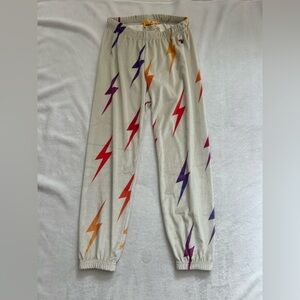 NWOT Aviator Nation VELVET BOLT REPEAT SWEATPANTS - VINTAGE WHITE